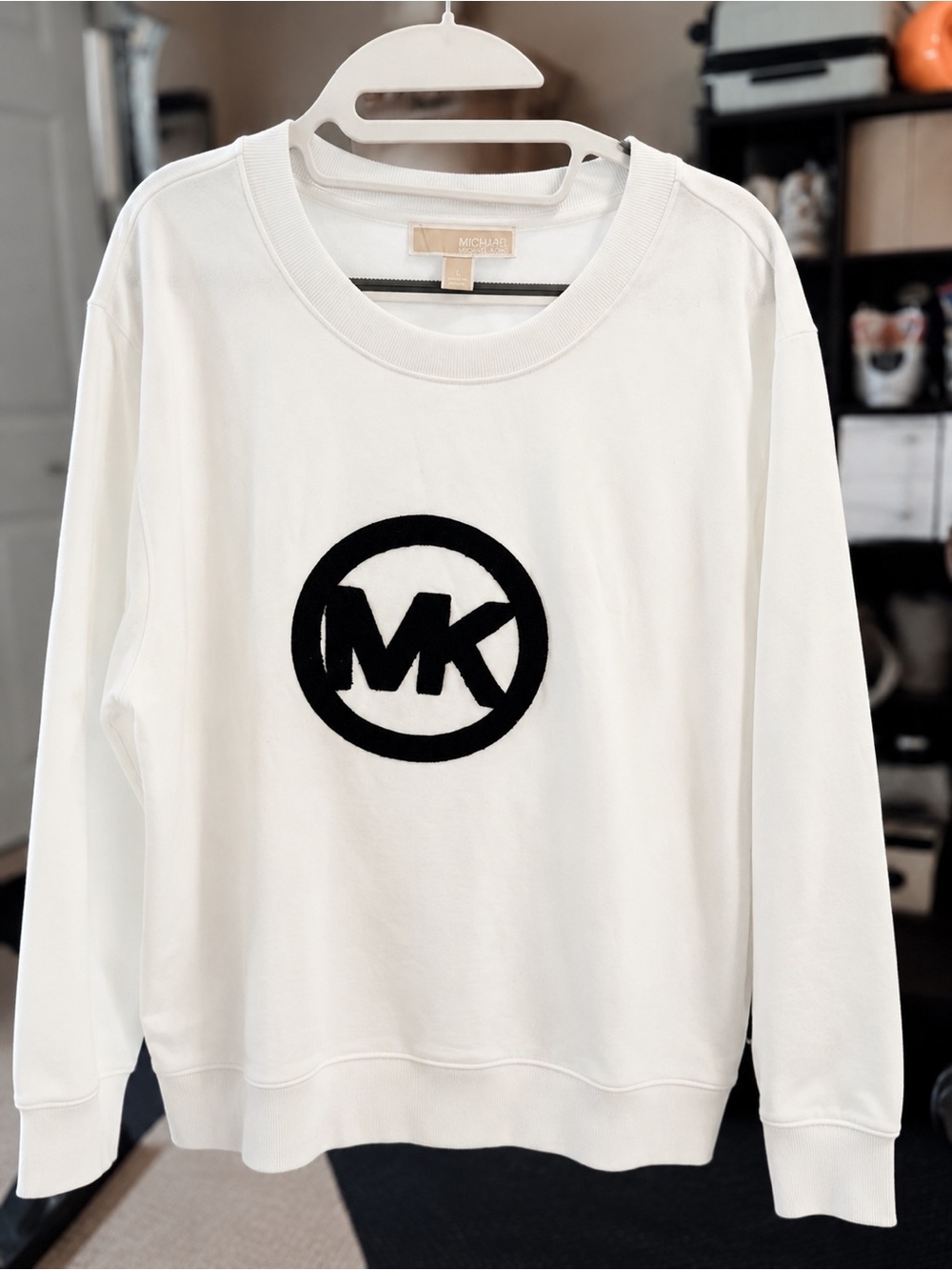 Michael Kors White Sweatshirt with Black MK Circle Logo